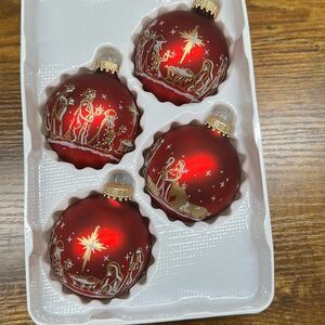 Sparkling Creations Nativity Scene Glass Ornaments set of 4 Red Wisemen Jesus